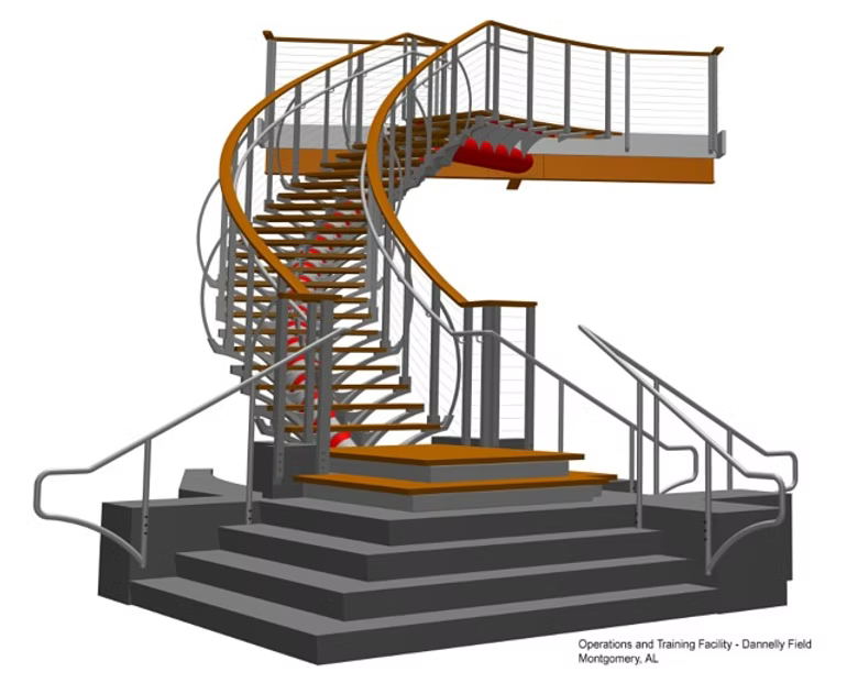 3D model of a monumental stair for the Operations and Training Facility at Dannelly Field, Montgomery, Alabama